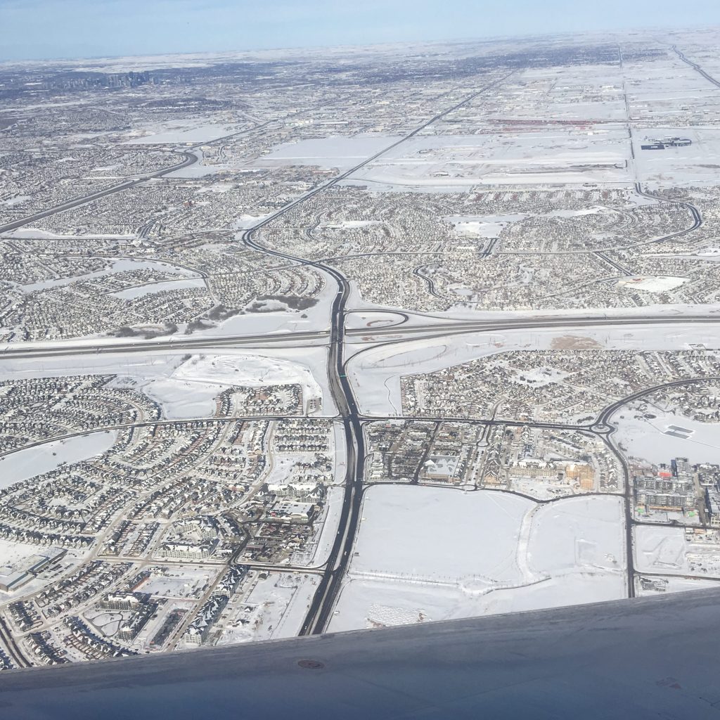 Calgary in Winter from an airplane