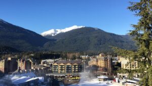 A stunning winter view from the Westin Whistler overlooks Whistler Village with the snow-dusted Coast Mountains in the background. The hotel&rsquo;s location offers panoramic vistas that capture the charm of Whistler in every season.